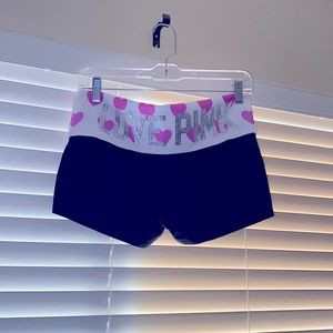 Victoria Secret Size Large Yoga Shorts Black with Fuchsia Hearts